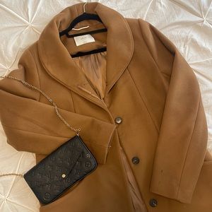 Aritzia Wilfred Cocoon Long Coat in Cognac with Buttons